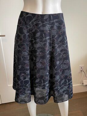 Cleo Petites Flowy Aline Circle/Dot Print Lined Easy Care Poly Skirt Navy Wht 6P